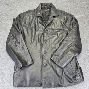 Casablanca Leather Jacket Coat Mens M Black Button Up Pockets Lined Blazer VTG